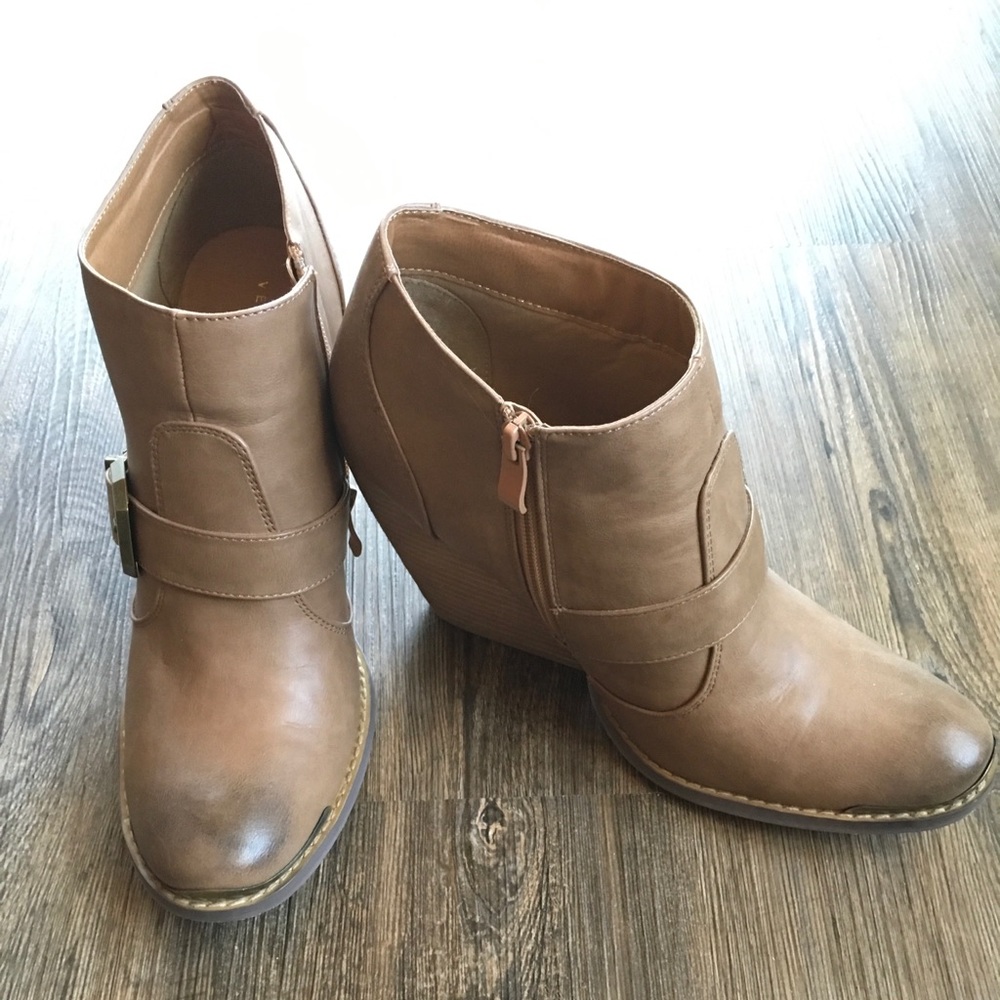 Very Volatile Tan Ankle Buckle Bootie